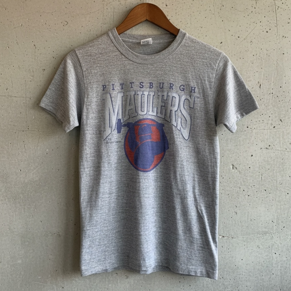 Logo 7 Pittsburgh Maulers USFL Football T-Shirt Size M Gray Vintage 80s